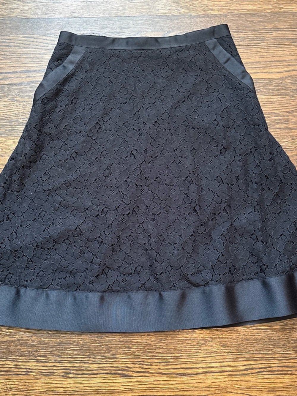 Isaac Mizrahi Black Lace A-Line Skirt with Satin Trim